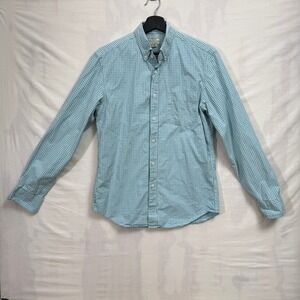 J. Crew Secret Wash Shirt Mens Medium Blue Gingham Organic Cotton Stretch